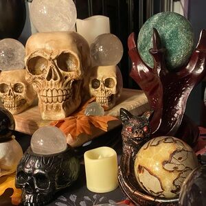 Mystical Skull and Globe Decor Set - Tan and Black